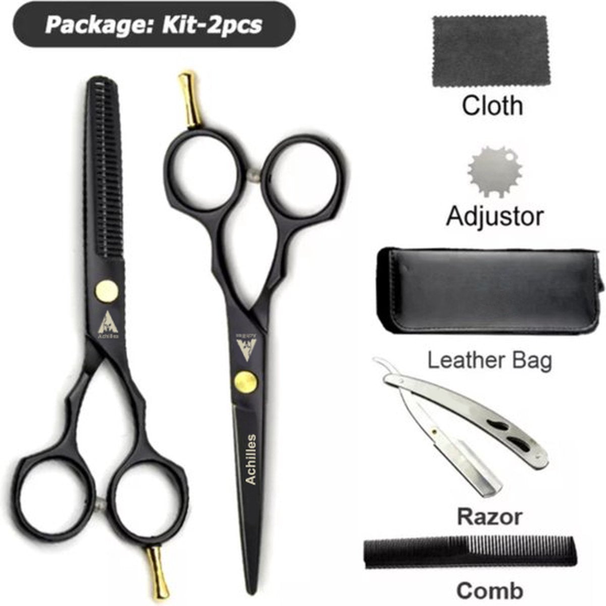 Achilles Kappersschaar 6 inch Hoogwaardige Kwaliteit Stainless Steel + Schaar Kapper – Uitdunschaar - Effileerschaar - Kapperschaar