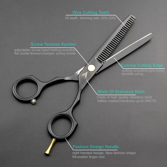 Achilles Kappersschaar 6 inch Hoogwaardige Kwaliteit Stainless Steel + Schaar Kapper – Uitdunschaar - Effileerschaar - Kapperschaar