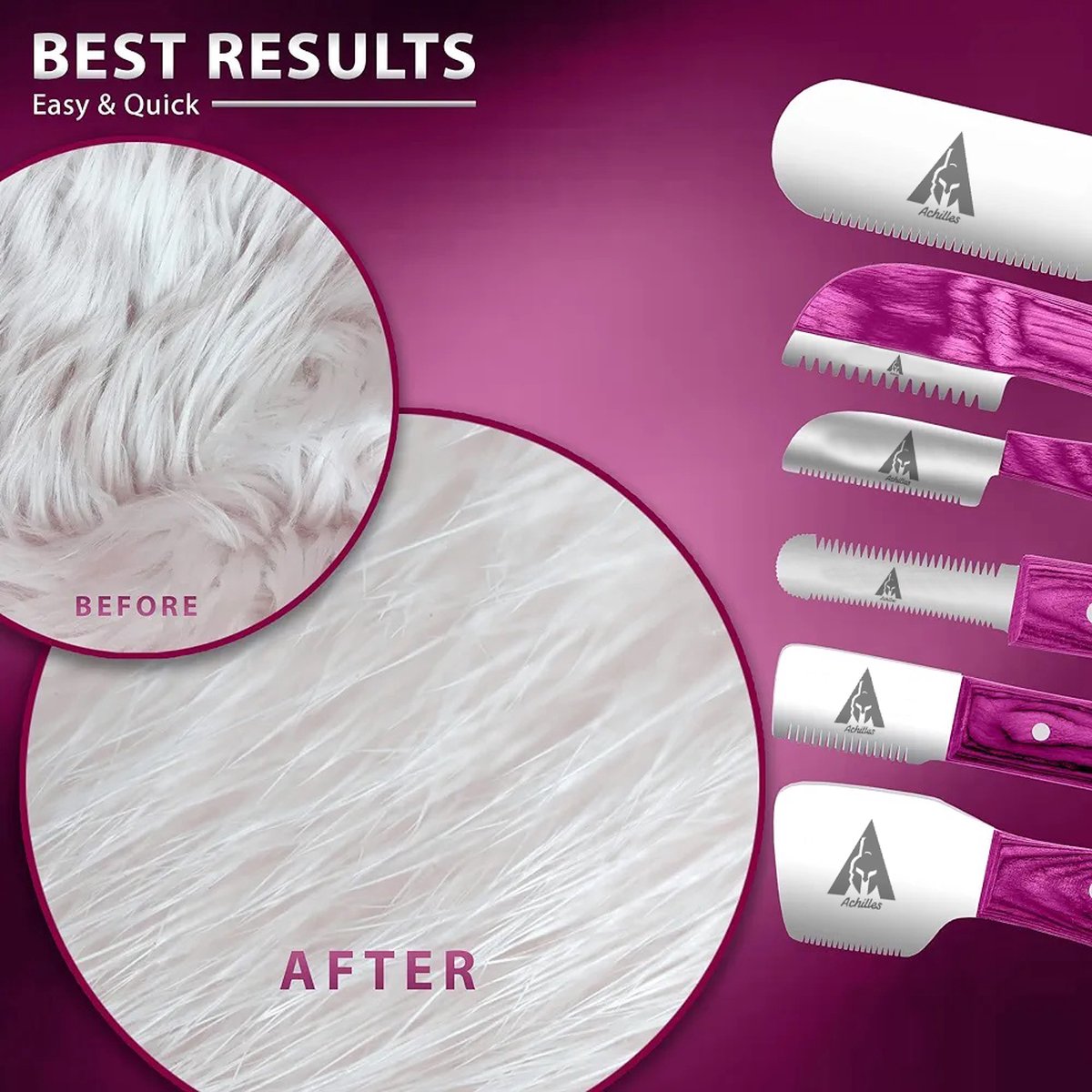 Achilles® Pinku (桃色) - Trimmes Set Kat & Hond - Plukmes - Stripmes Set – Beukenhout