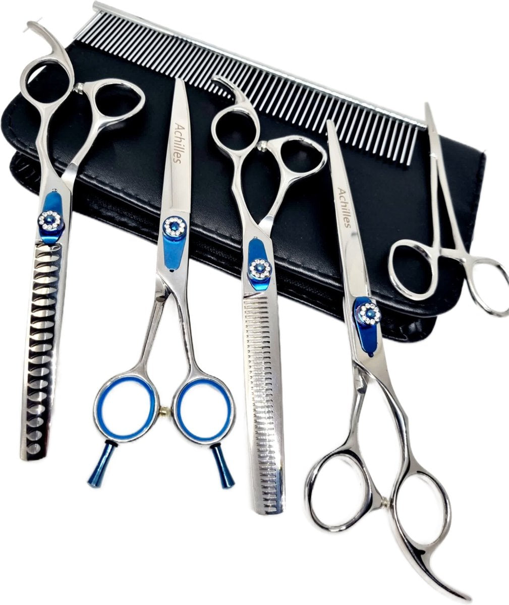 Achilles Hondenschaar 7-Delig - Scharenset Hond - Trimschaar Voor Honden - Effileerschaar Hond