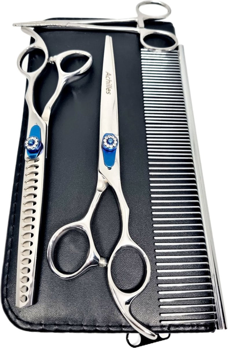 Achilles Hondenschaar 7-Delig - Scharenset Hond - Trimschaar Voor Honden - Effileerschaar Hond