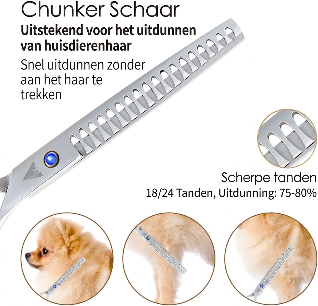 Achilles® Wakumi Pro Hondenschaar - 7 INCH Scharenset Hond- Trimschaar Honden - Effileerschaar Hond