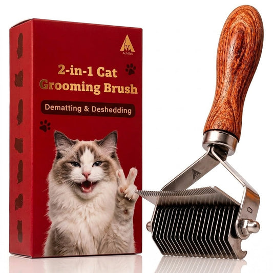 Achilles® 2-in-1 Kattenborstel – Dubbelzijdige Ontklittingskam & Ontwoller – Vachtverzorging