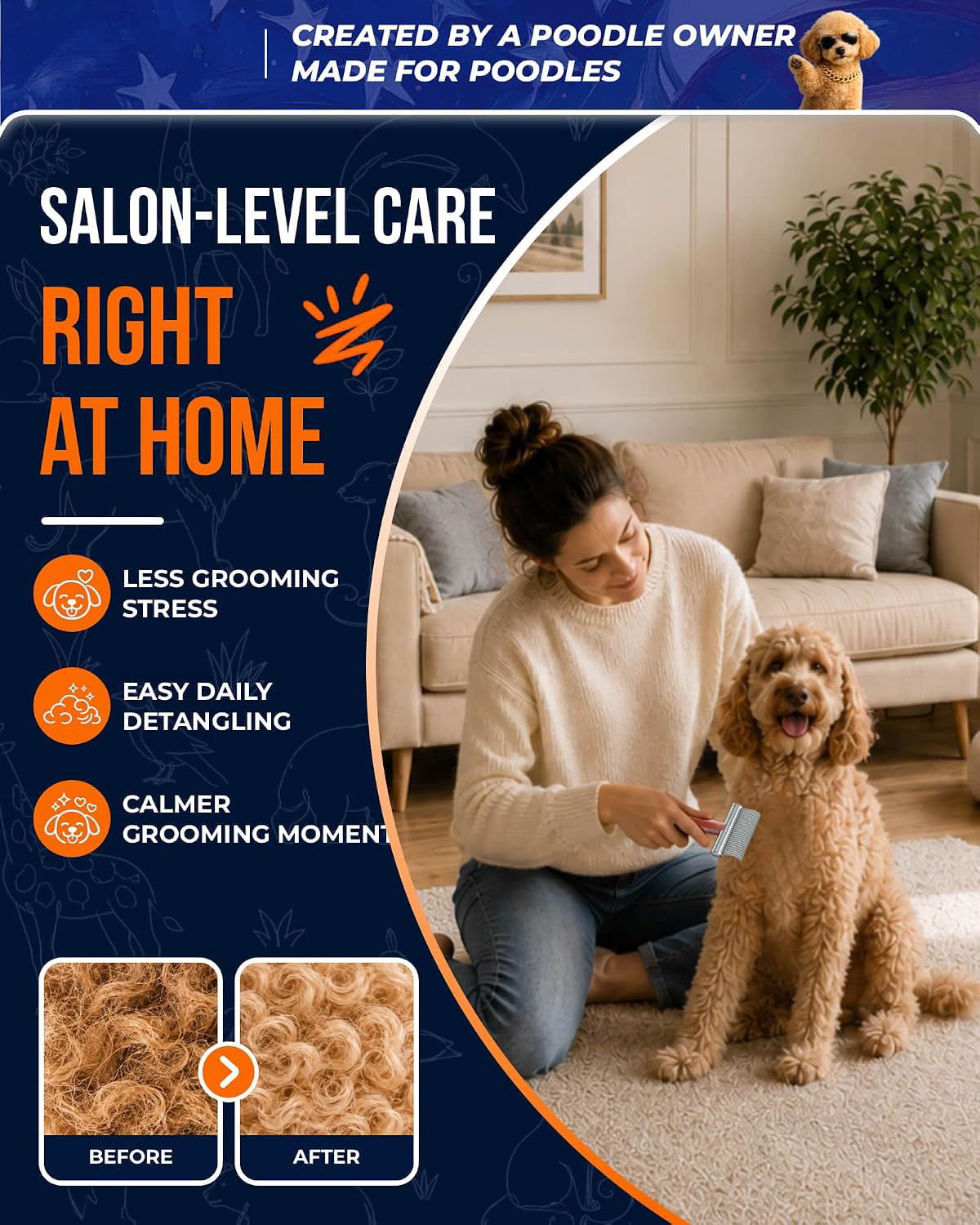 Achilles® Honden Ontklittingskam & Onderwolhark – Voor Poedels, Labradoodle en Langharige Honden