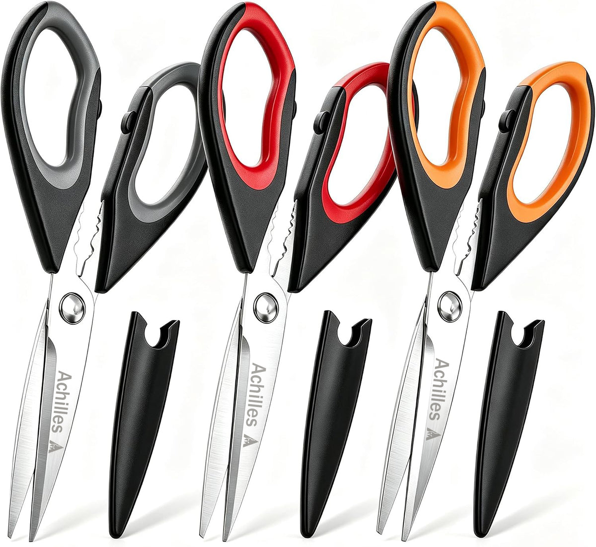 Achilles® Keukenschaar Set – 3 Stuks RVS Keukenschaar - Heavy Duty met Flessenopener - Vleesschaar