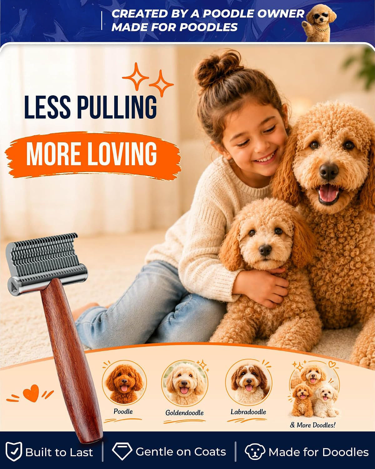 Achilles® Honden Ontklittingskam & Onderwolhark – Voor Poedels, Labradoodle en Langharige Honden