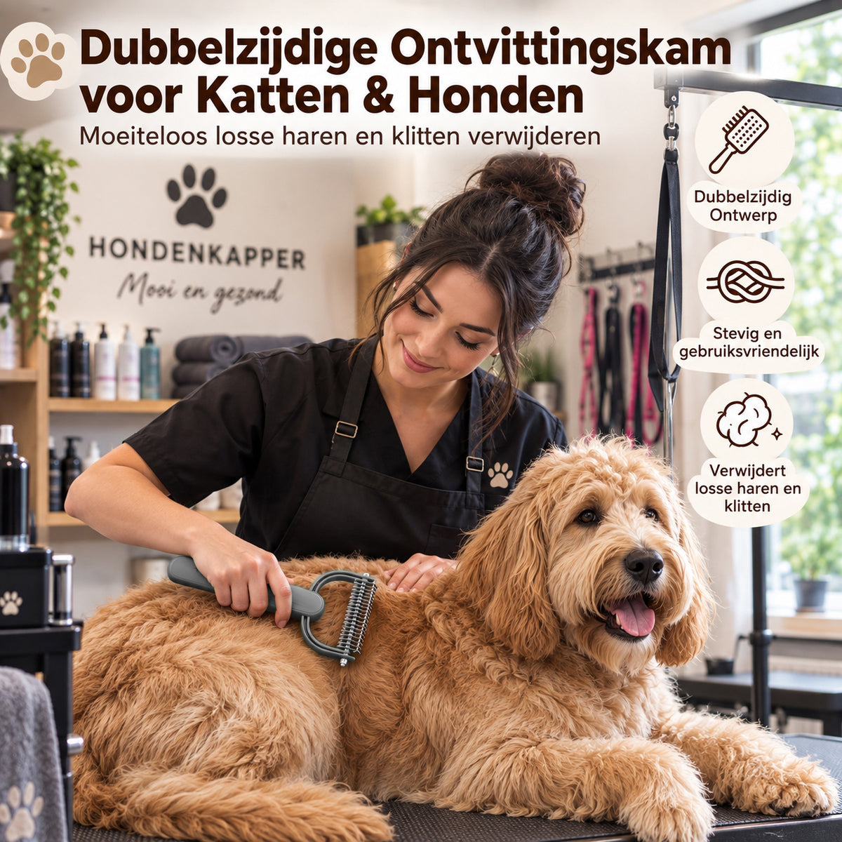 Achilles® Dubbelzijdige Ontwoller & Ontklitborstel – Hondenborstel & Kattenborstel - Onderwol