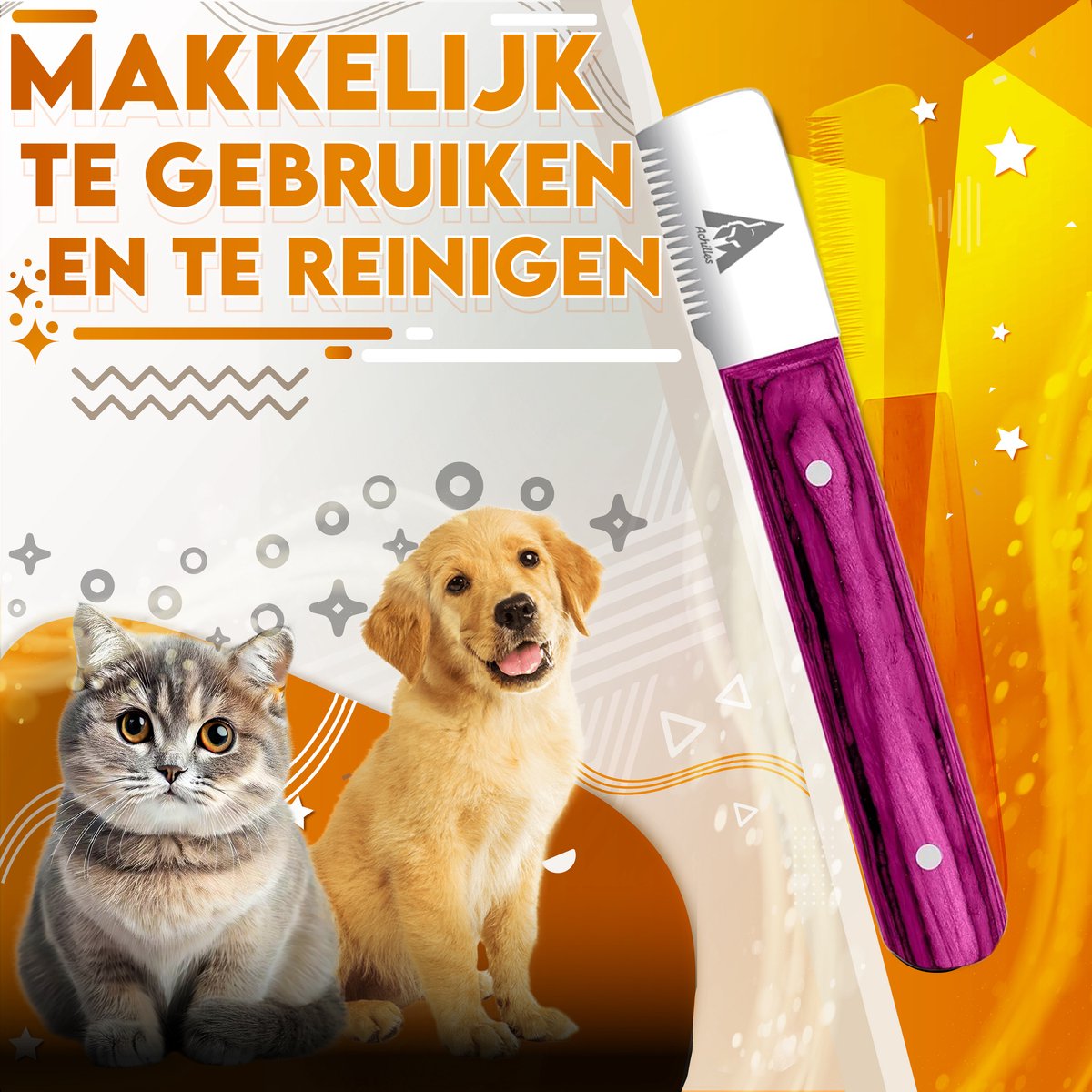 Achilles® Pinku (桃色) - Trimmes Set Kat & Hond - Plukmes - Stripmes Set – Beukenhout