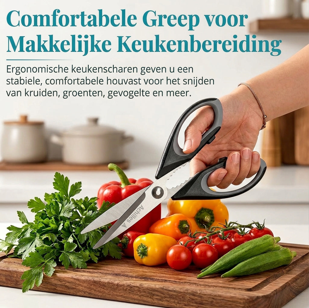 Achilles® Keukenschaar Set – 3 Stuks RVS Keukenschaar - Heavy Duty met Flessenopener - Vleesschaar