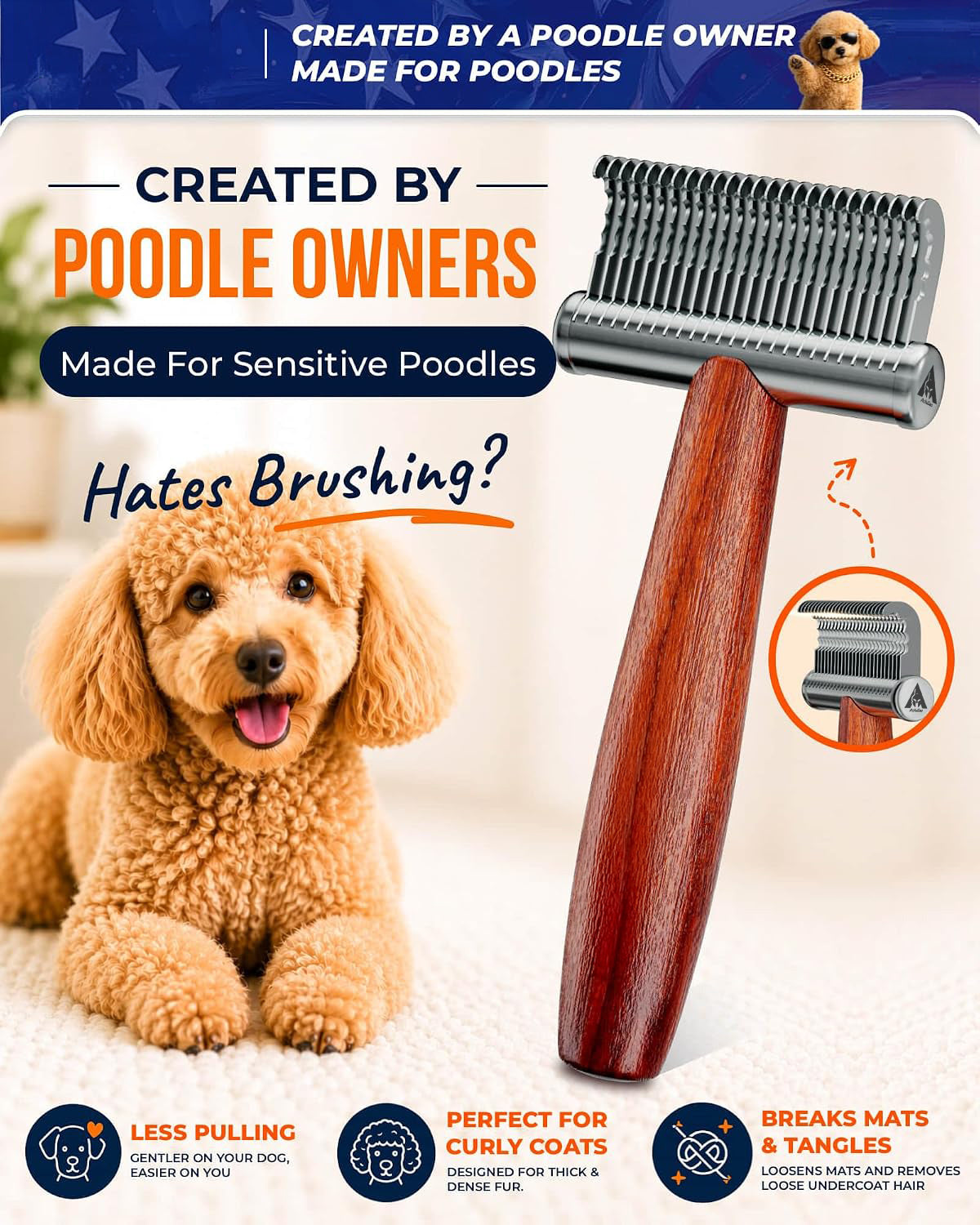 Achilles® Honden Ontklittingskam & Onderwolhark – Voor Poedels, Labradoodle en Langharige Honden