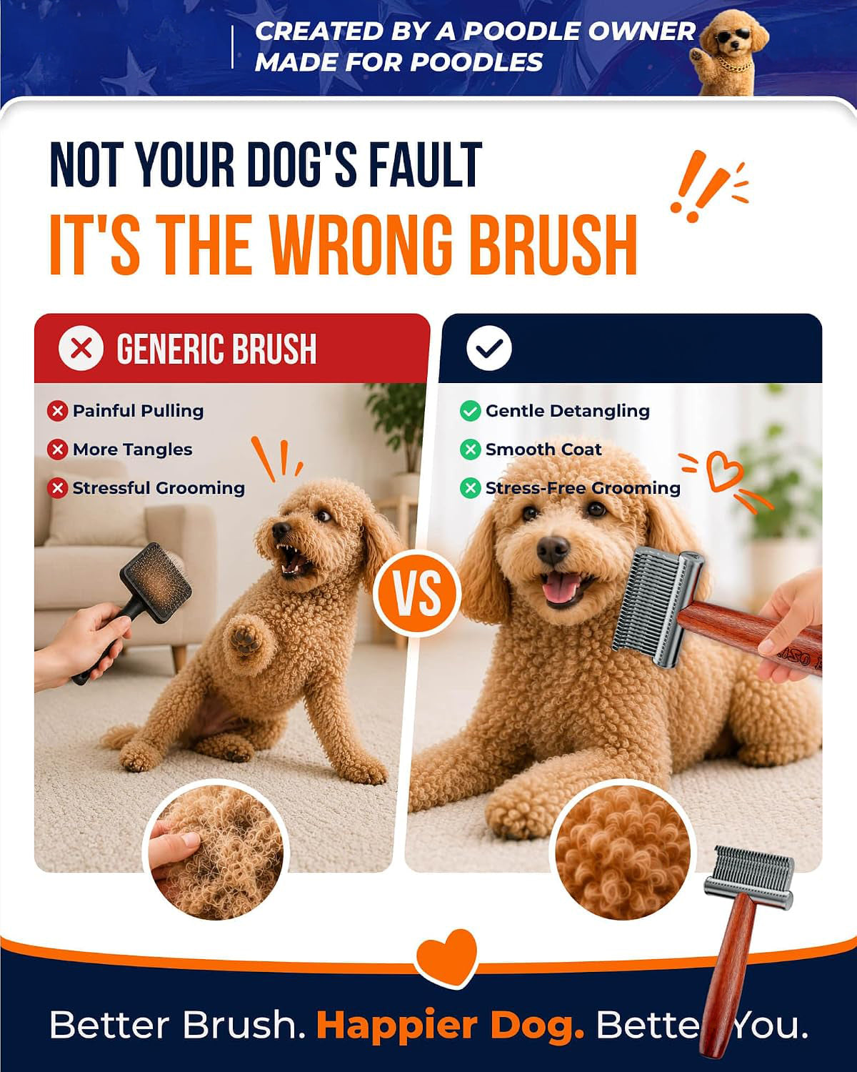Achilles® Honden Ontklittingskam & Onderwolhark – Voor Poedels, Labradoodle en Langharige Honden