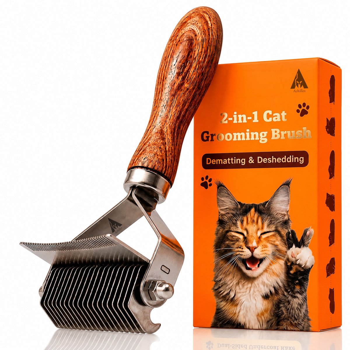 Achilles® 2-in-1 Kattenborstel – Dubbelzijdige Ontklittingskam & Ontwoller – Vachtverzorging