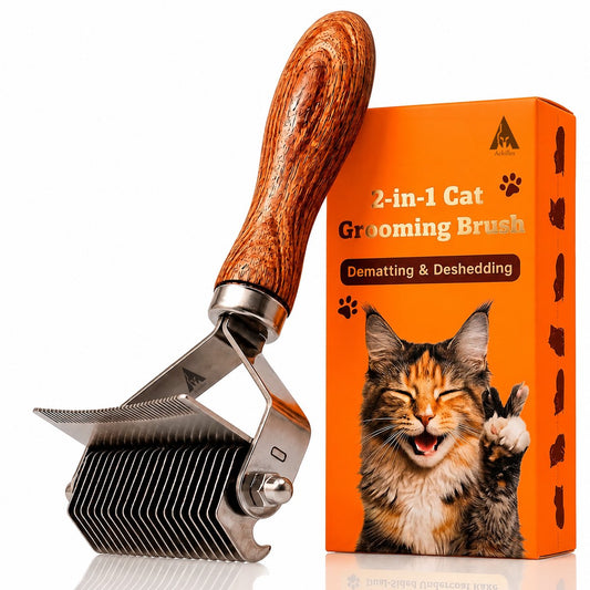 Achilles® 2-in-1 Kattenborstel – Dubbelzijdige Ontklittingskam & Ontwoller – Vachtverzorging