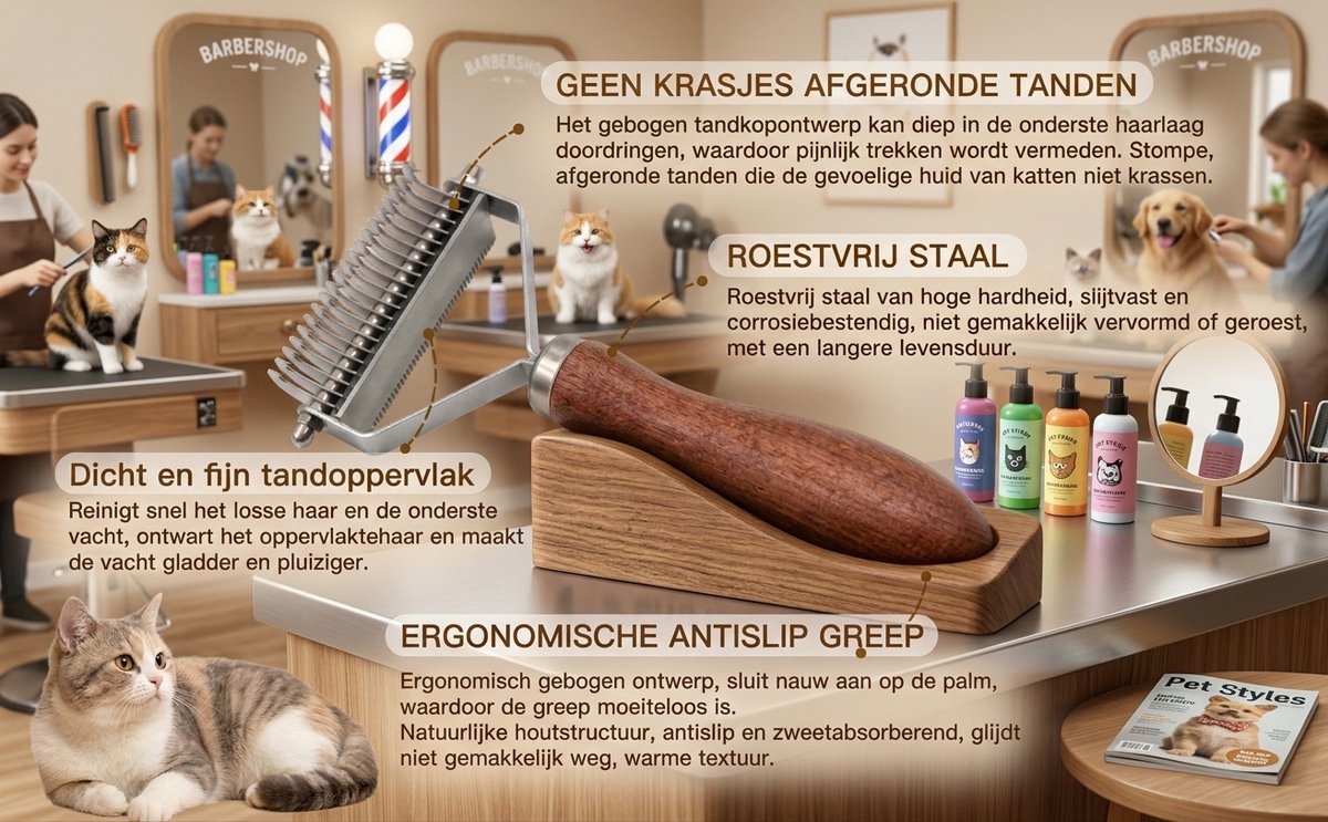 Achilles® 2-in-1 Kattenborstel – Dubbelzijdige Ontklittingskam & Ontwoller – Vachtverzorging
