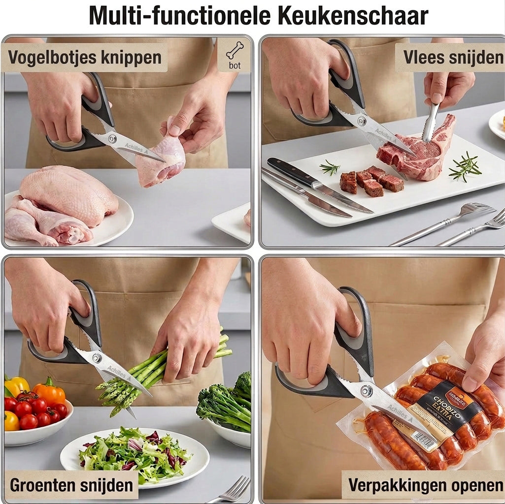 Achilles® Keukenschaar Set – 3 Stuks RVS Keukenschaar - Heavy Duty met Flessenopener - Vleesschaar
