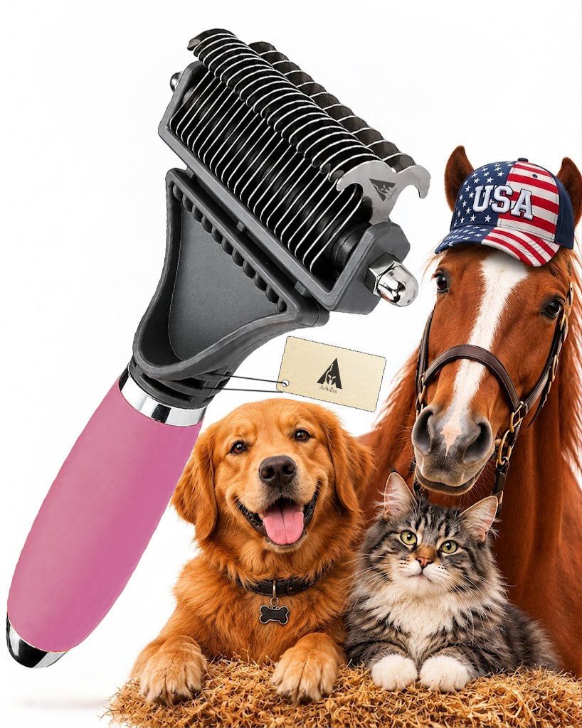 Achilles® Premium 2-in-1 Vachtborstel voor Hond, Kat & Paard – Dubbelzijdige Onderwol Kam & Klittenborstel