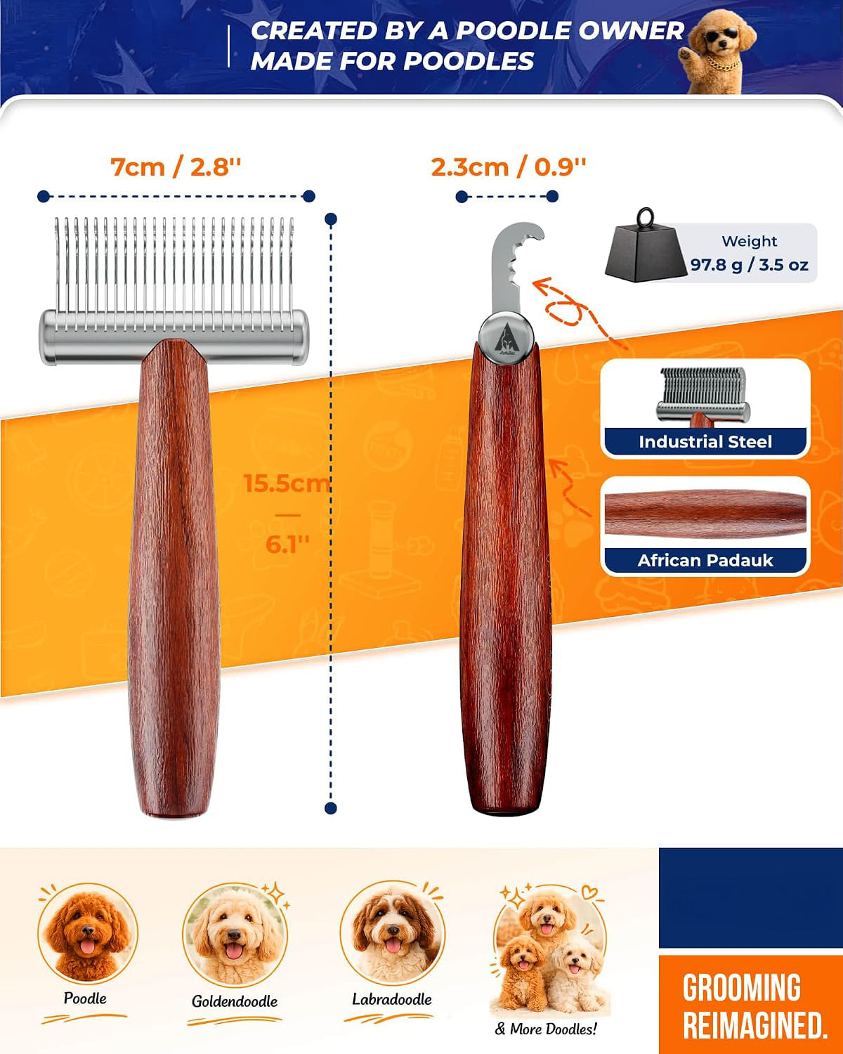 Achilles® Honden Ontklittingskam & Onderwolhark – Voor Poedels, Labradoodle en Langharige Honden