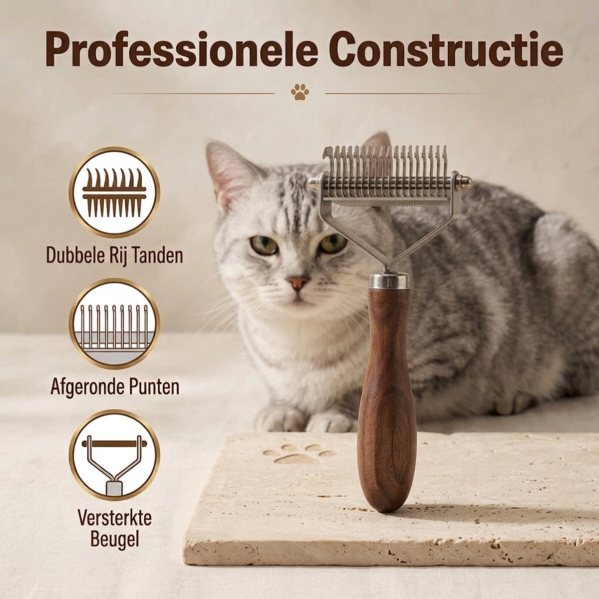 Achilles® 2-in-1 Kattenborstel – Dubbelzijdige Ontklittingskam & Ontwoller – Vachtverzorging