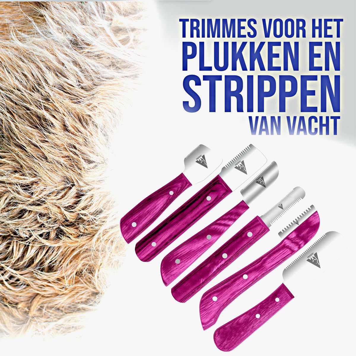 Achilles® Pinku (桃色) - Trimmes Set Kat & Hond - Plukmes - Stripmes Set – Beukenhout