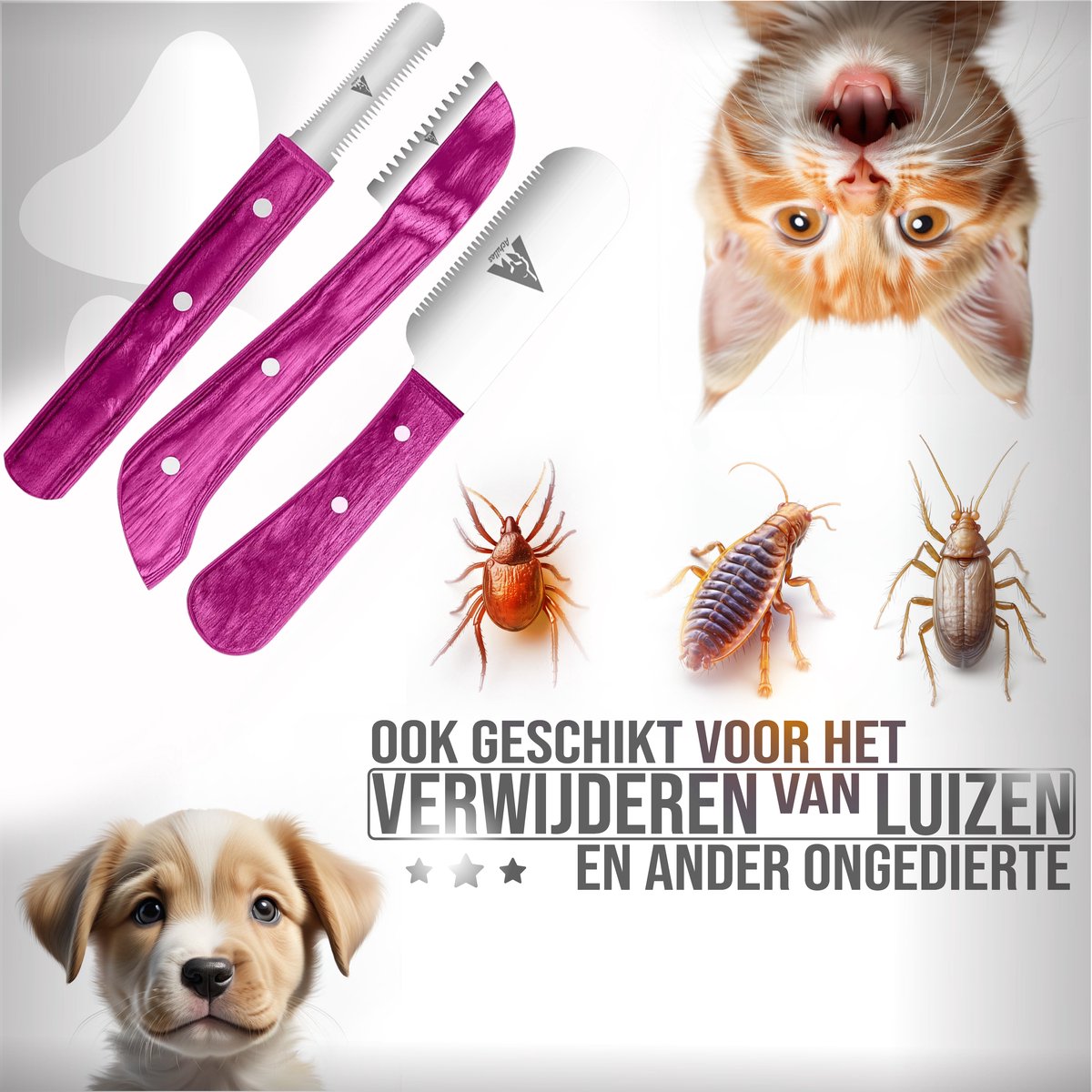 Achilles® Pinku (桃色) - Trimmes Set Kat & Hond - Plukmes - Stripmes Set – Beukenhout