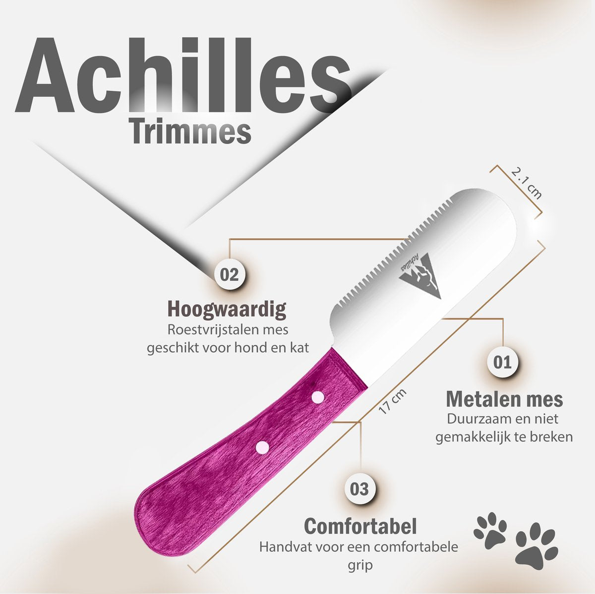 Achilles® Pinku (桃色) - Trimmes Set Kat & Hond - Plukmes - Stripmes Set – Beukenhout