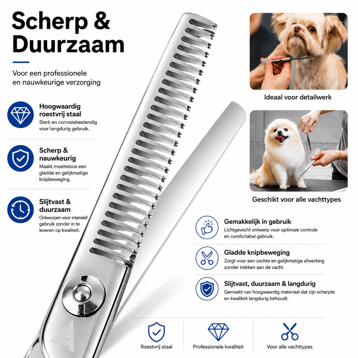 Achilles® Mini Effileerschaar Hond & Kat - 5 Inch - Japans 440C Steel - Uitdunschaar hond